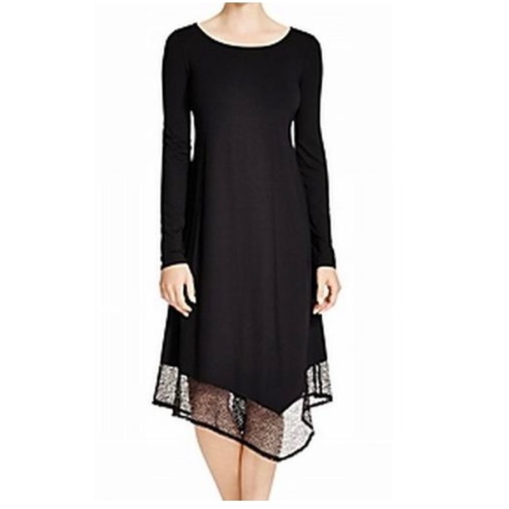 Eileen Fisher Black Shift Dress with Mesh Trim 2X